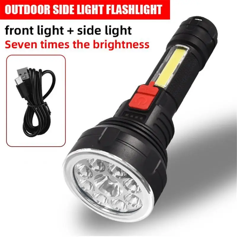 

Flashlight Strong Light 9LED Outdoor Portable Home Built-in Battery Rechargeable Multi-function Torch Super Bright ABS Focusing