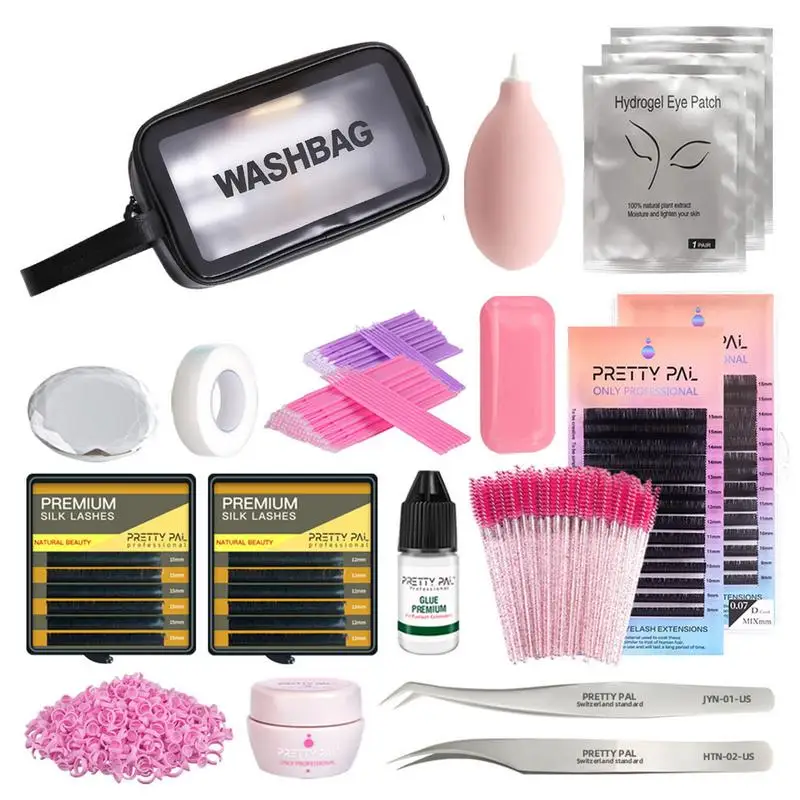 

17 Pack Eyelash Extension Set Lash Extension Practice Kit Eyelash Extension With Glue False Eyelashes Tweezers Adhesive Tape
