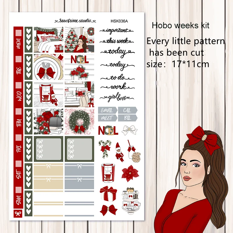 

Red bow HOBO Week Kit Stationery Sticker Label Decorative Sticker DIY Planner Diary Scrapbooking Album Stickers kawaii stickers