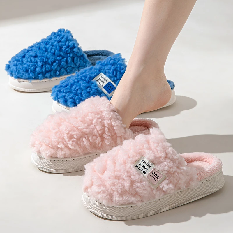 

Брендовые дизайнерские домашние тапочки из хлопка, женские теплые плюшевые пушистые тапочки на толстой подошве, женские удобные нескользящие зимние домашние тапочки для пар