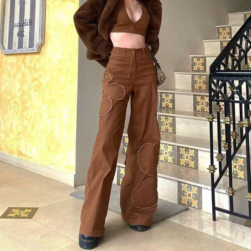 

Pockets Patchwork Baggy Jeans Fashion Streetwear 100% Cotton Women Denim Trouser Loose Cargo Pants Korean Jeans Harajuku