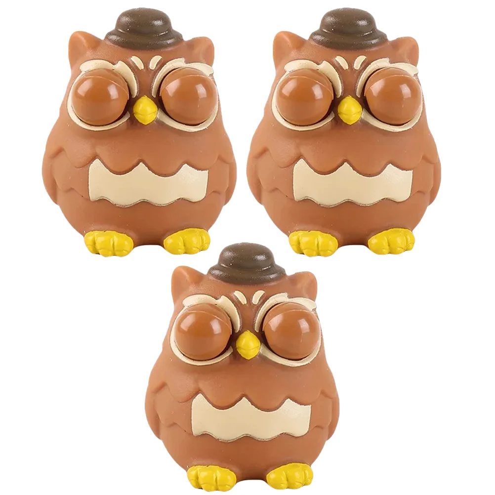 

3 Pcs Pinch Music Cute Pressure Relief Toys Adorable Squeeze Simulated Owl Squint Cartoon Stretchy For Anxiety Pvc Gift