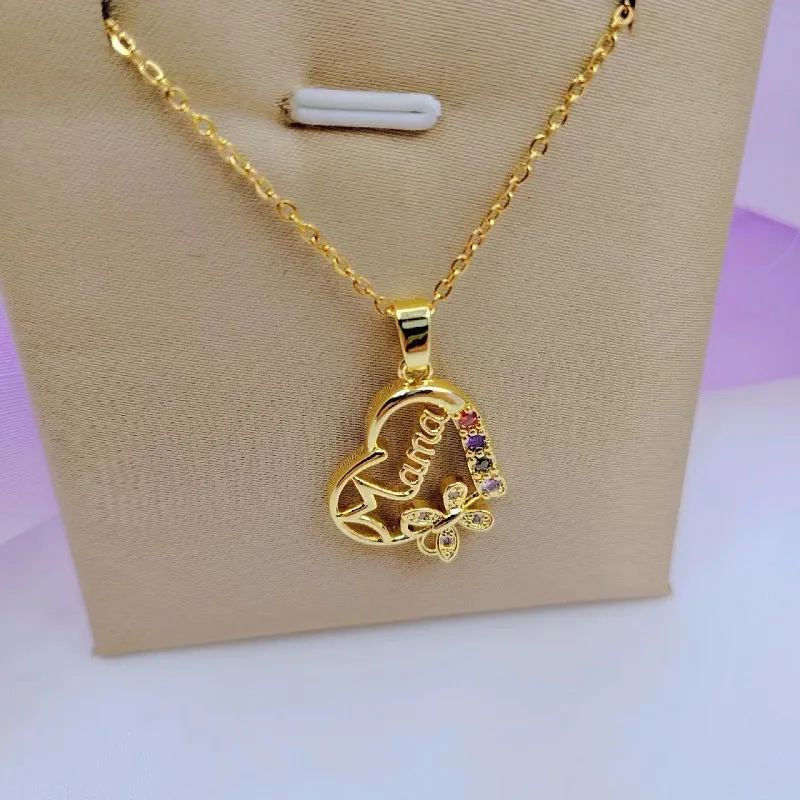 Многоцветное ожерелье с подвеской &quotСердце Мама&quot из нержавеющей стали