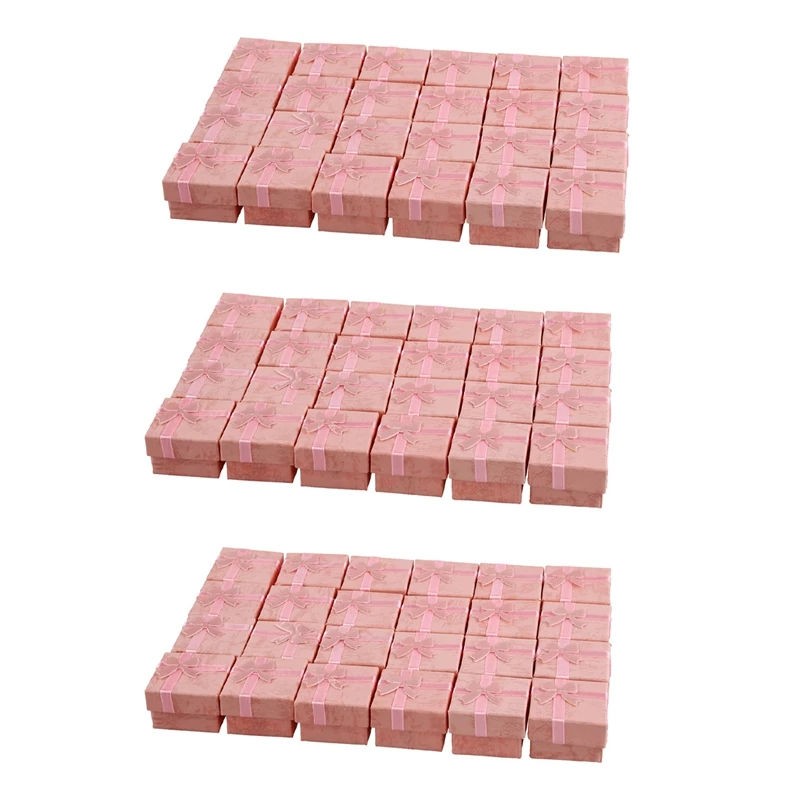 

72 Pcs Ring Earring Jewelry Display Gift Box Bowknot Square Case Pink