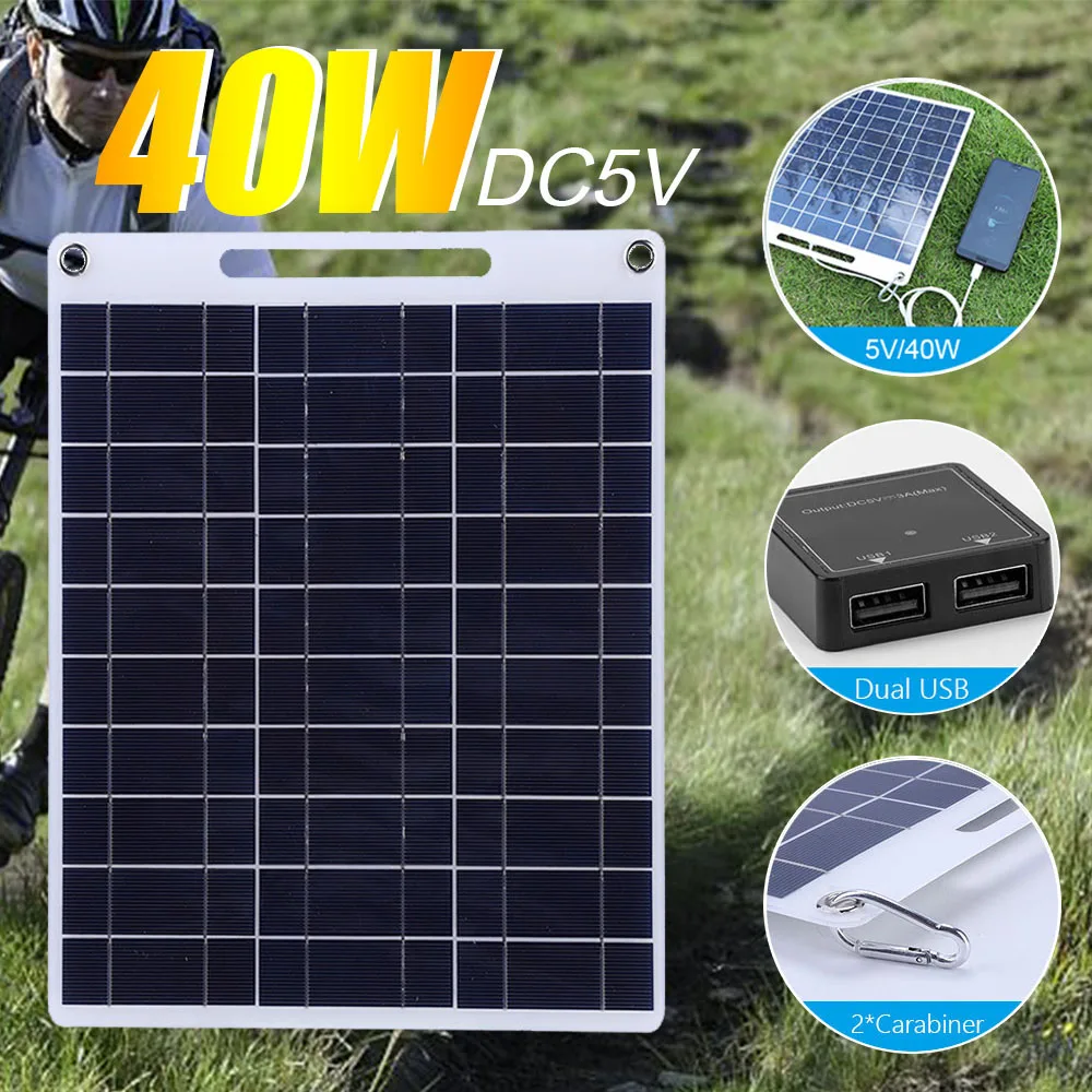 

Портативная солнечная панель 40 Вт, 5 В, быстрая зарядка аккумулятора для экстренных ситуаций на открытом воздухе, походов, путешествий, заря...