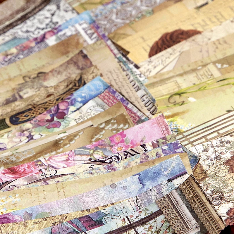 

100 Sheets Material paper rose retro English flower photo frame decoration DIY handbook collage paper literary 137*94mm