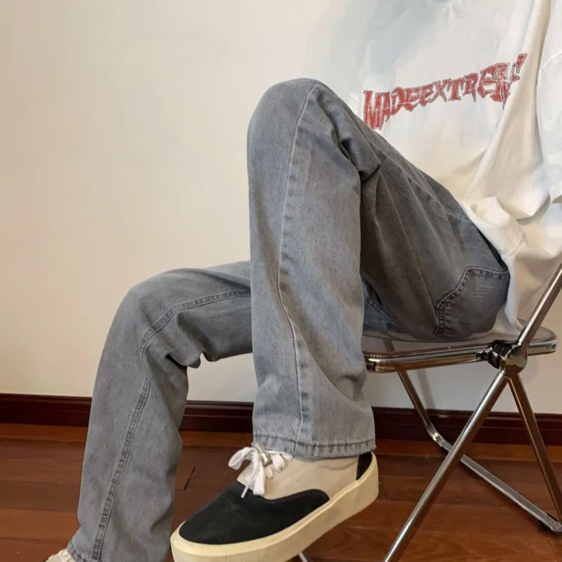 Blue Grey Baggy Jeans Men Fashion Casual Ripped Straight Jeans Men Streetwear Loose Hip Hop Denim Pants Mens Trousers M-2XL