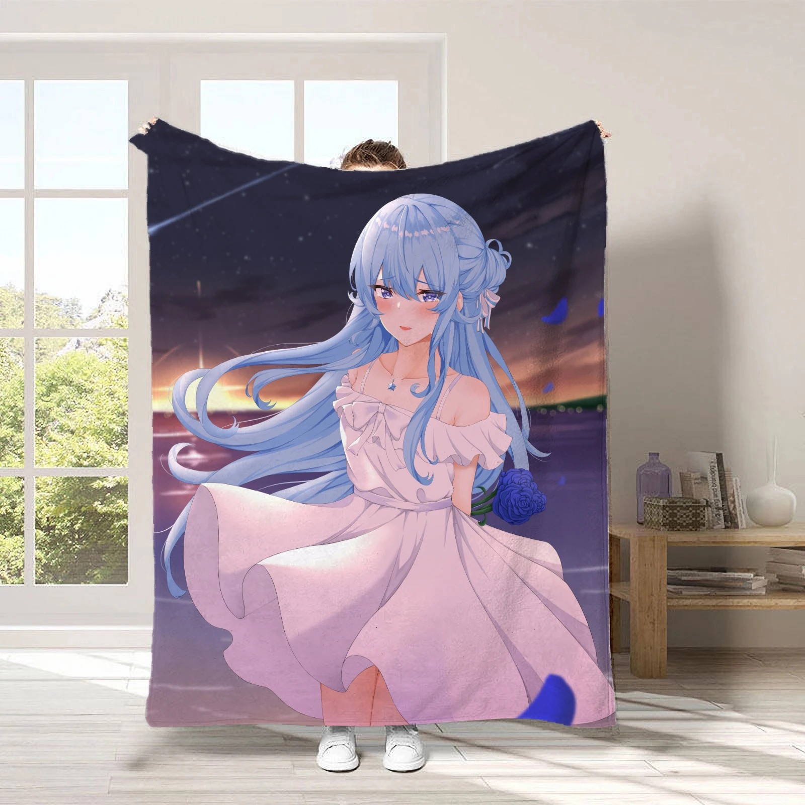 Фото Плед Hololive Hoshimachi Suisei 150x200 см, фланелевый плед с аниме-принтом, цифровая печать, покрывало на диван, теплый подарок для фанатов №4