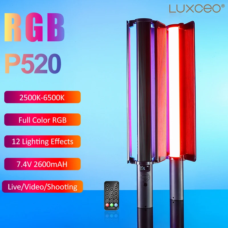 LUXCEO P520 RGB светодиодный Stick видеокамера светильник 2500K-6500K фотография светильник ручная студийная фотолампа портативная фотокамера для Tiktok