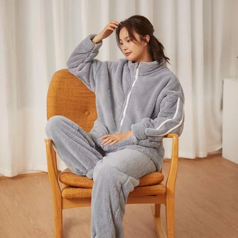 Couples Pajamas Sets Women Men Winter Thicken Warm Pyjamas Suits 2 Piece Set Sleepwear Lovers Homewear Soft Warm Pijama