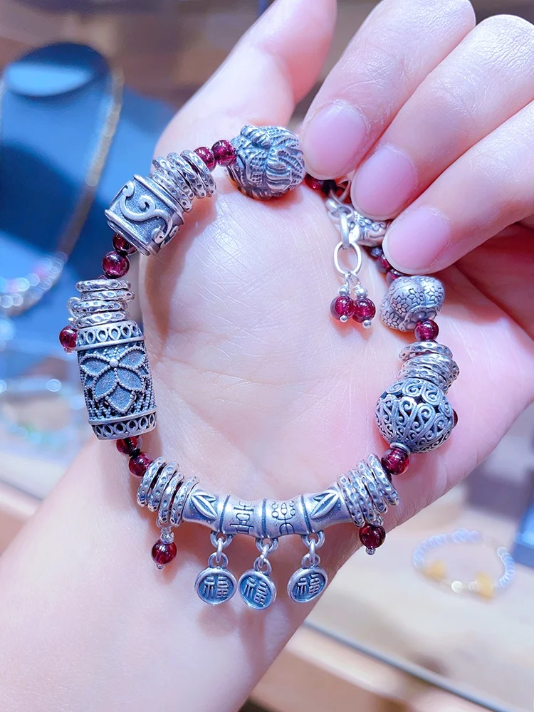 Тяжелая промышленность стерлинговое серебро ретро натуральный гранат