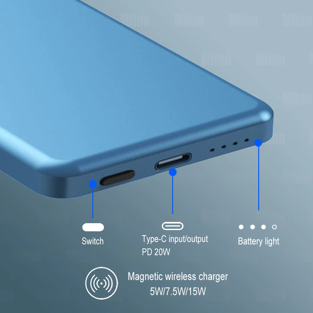 Металлический тонкий магнитный внешний аккумулятор Magsafe, дополнительный  Дополнительный внешний аккумулятор, беспроводной внешний аккумулятор 5000  мАч для iphone 12 13 14 15 Mini | AliExpress