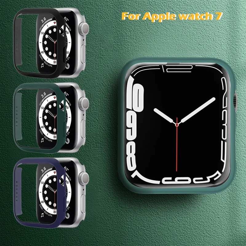 Стекло + крышка для Apple Watch Чехол 45 мм 41 мм для iWatch чехол Аксессуары бампер + Защита экрана для Apple watch Серия 7 полное покрытие