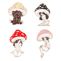 mushroom girls brooches pins plant maiden white black skin colour badges backpack clothes lapel pins jewelry accessories gifts