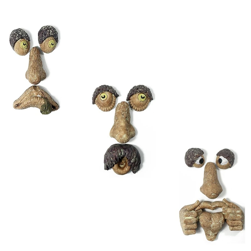 

3Pair Tree Bark Glowing Tree Face Tree Monster Facial Features Resin Ornaments Outdoor Creative Ornaments Decoration
