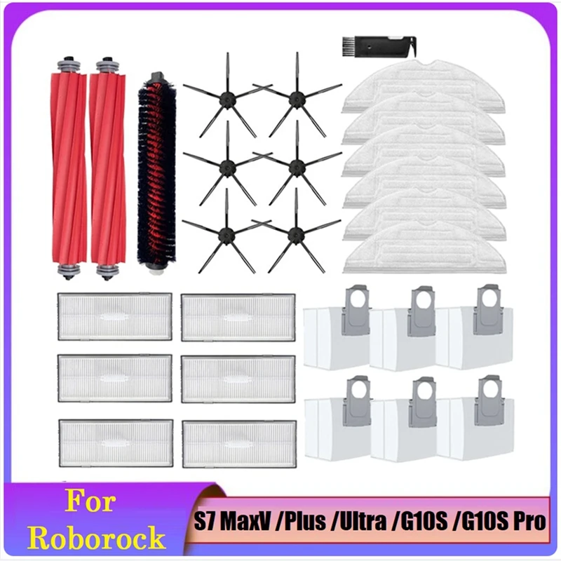 

28PCS Accessories Kit For Xiaomi Roborock S7 Maxv / Plus / Ultra G10S / G10S Pro Robot Vacuum Cleaner Replacement Accessories