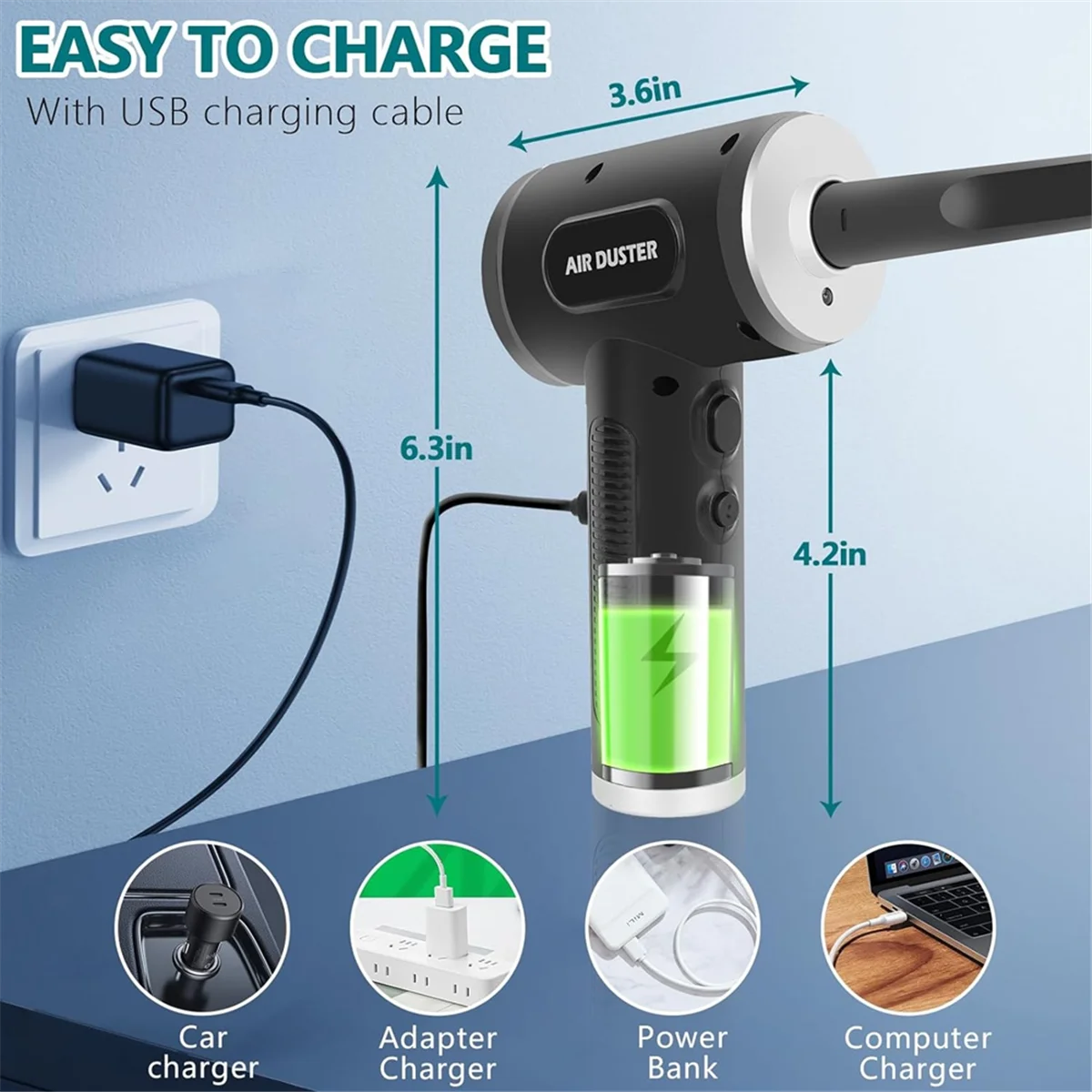 Электрическая тряпка со сжатым воздухом 2-в-1 беспроводная воздушная и пылесос