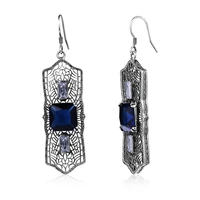 sapphire earrings for women bijouterie real 925 sterling silver long earrings vintage style fashion jewellery wedding