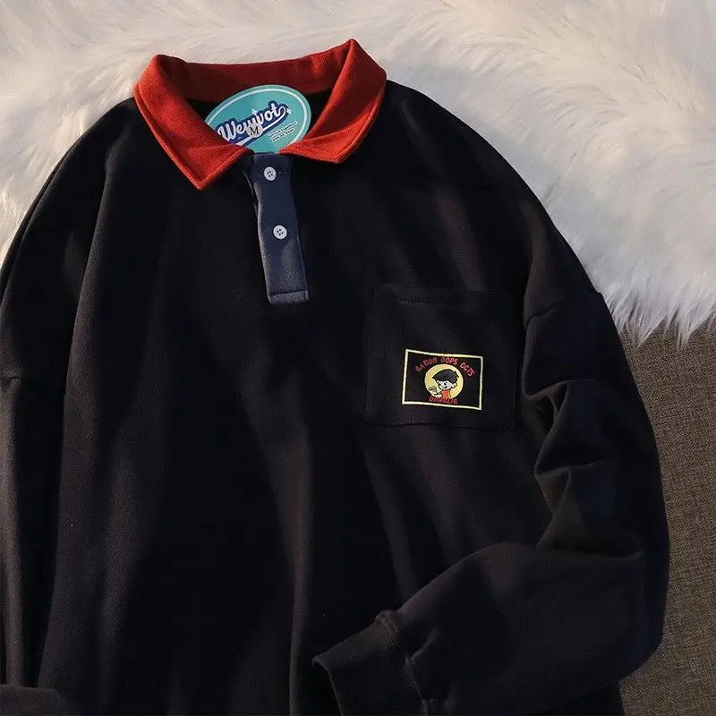 

Рубашка-поло с отложным воротником для женщин, осень 2022, футболка в японском стиле преппи, Мужская Корейская толстовка оверсайз, куртка с ви...