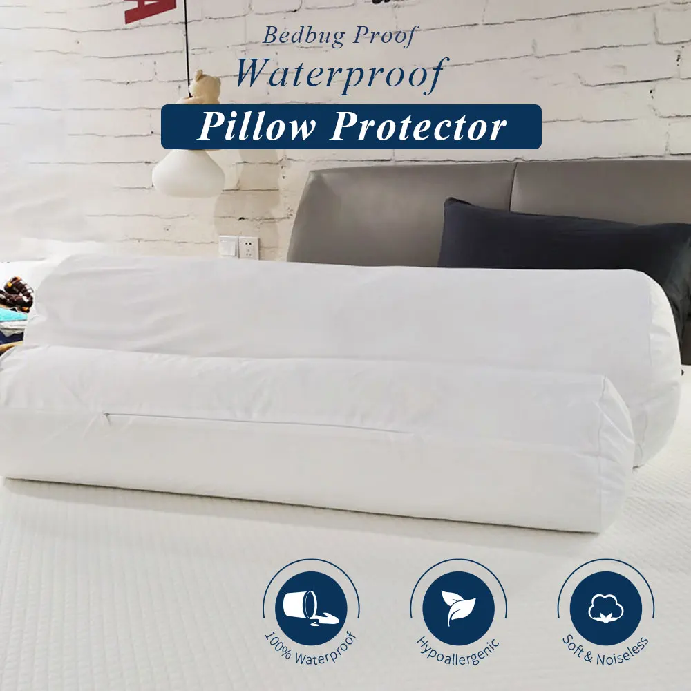 

Waterproof Bolster Cover Zipper Hotel Home Bed Bolster Pillow Case Bedbug Proof & Machine Washable