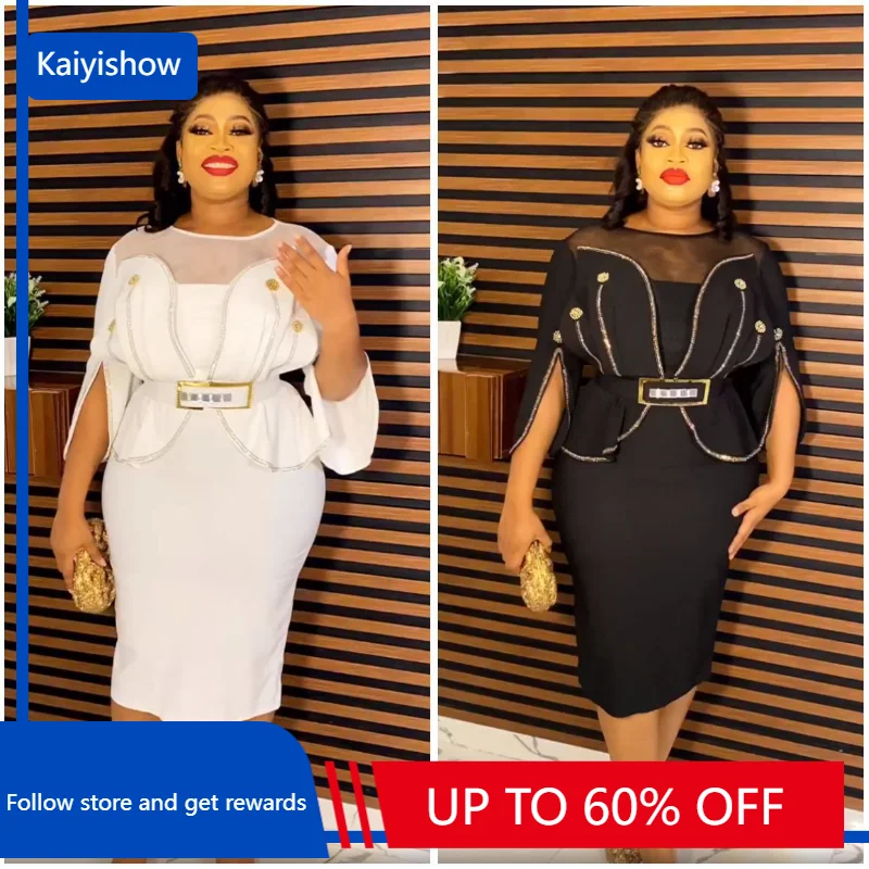 

Летнее Африканское платье с рукавом 3/4 из полиэстера, белое, черное, зеленое платье до колен, африканские платья, африканские Свадебные платья для женщин