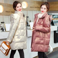 free shipping bright face medium long down cotton padded jacket thickened coat with hooded loose clothes