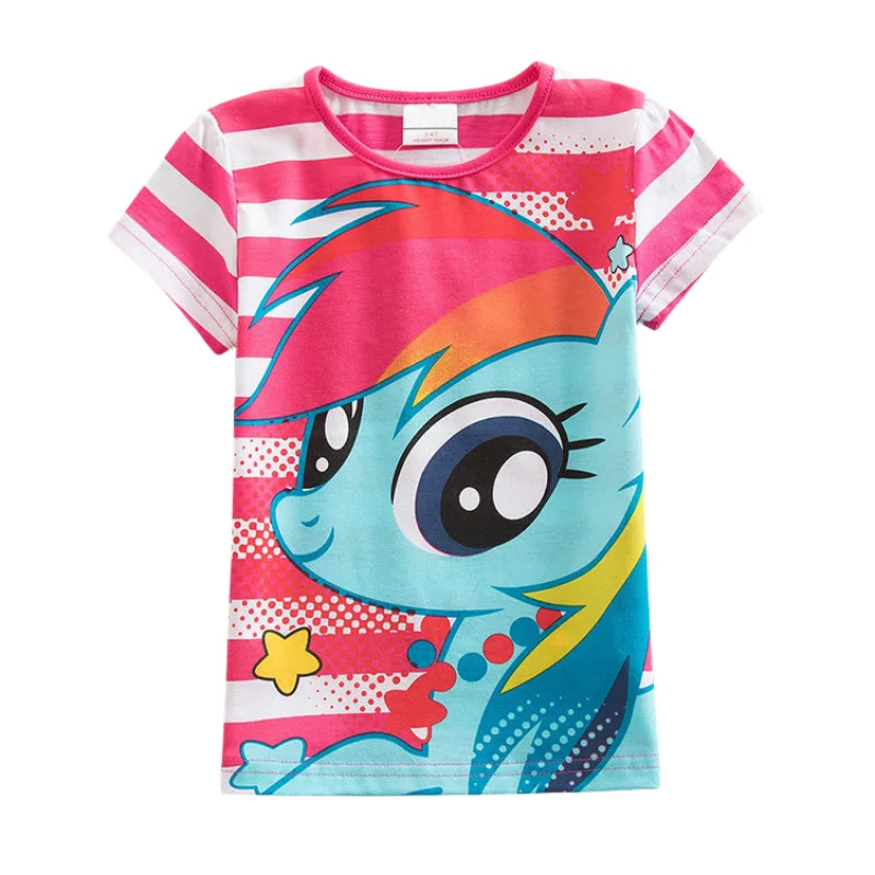 

My Little Pony Rainbow Dash Children's Cartoon Full Striped Clothes Girls Cute Print Versatile Round Neck Short Sleeve T-Shirt