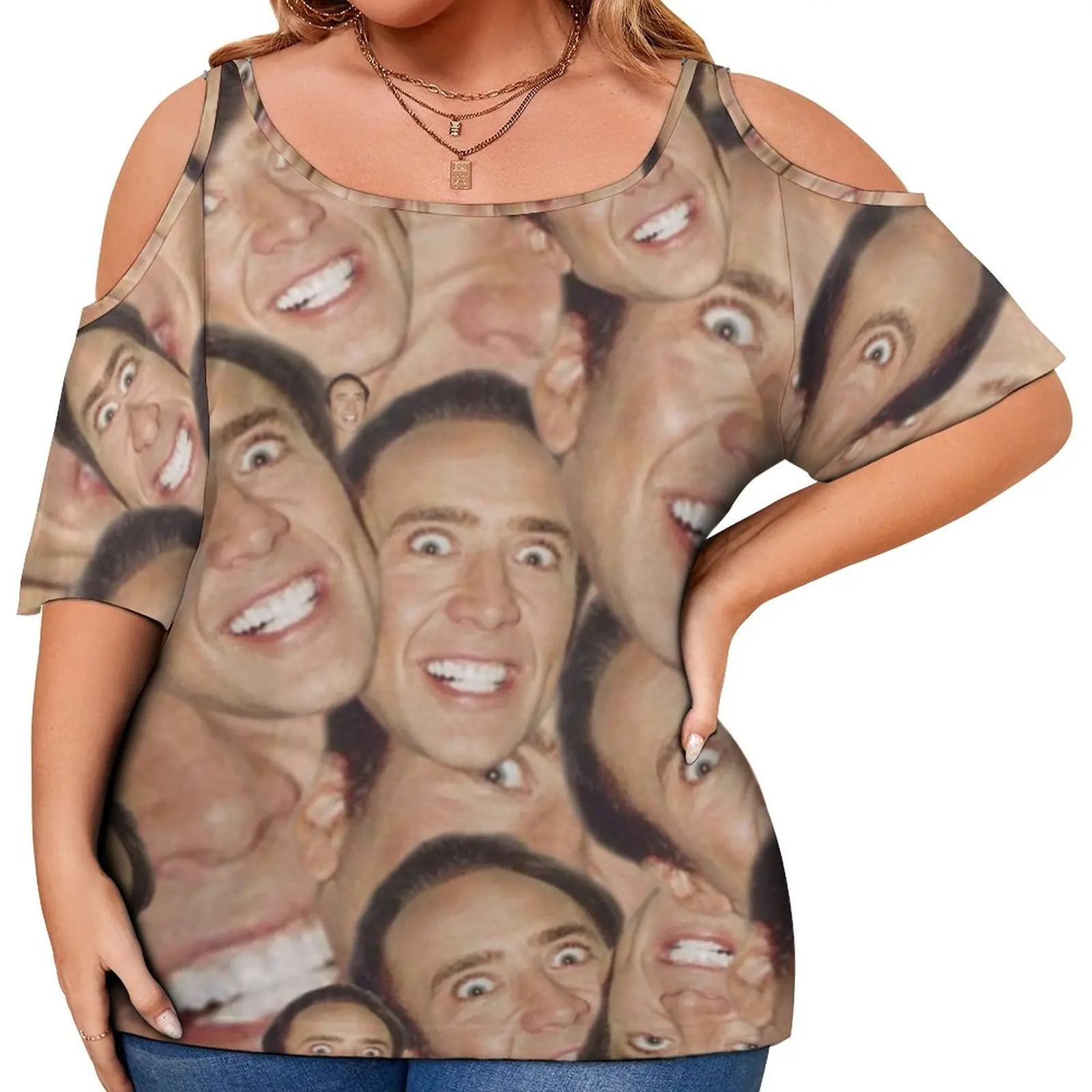 

Nicolas Cage Meme T Shirt Funny Face Collage Stylish T-Shirts Short Sleeve Casual Tees Ladies Summer Graphic Tops Plus Size