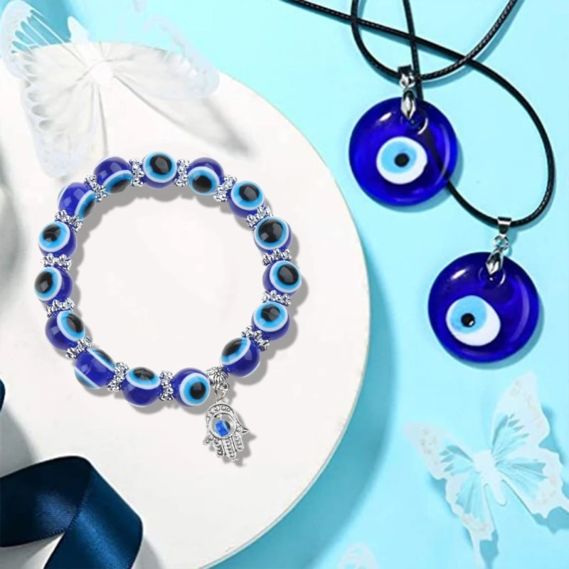 652F Эластичный браслет из бисера с голубыми глазами турецкое ожерелье на удачу