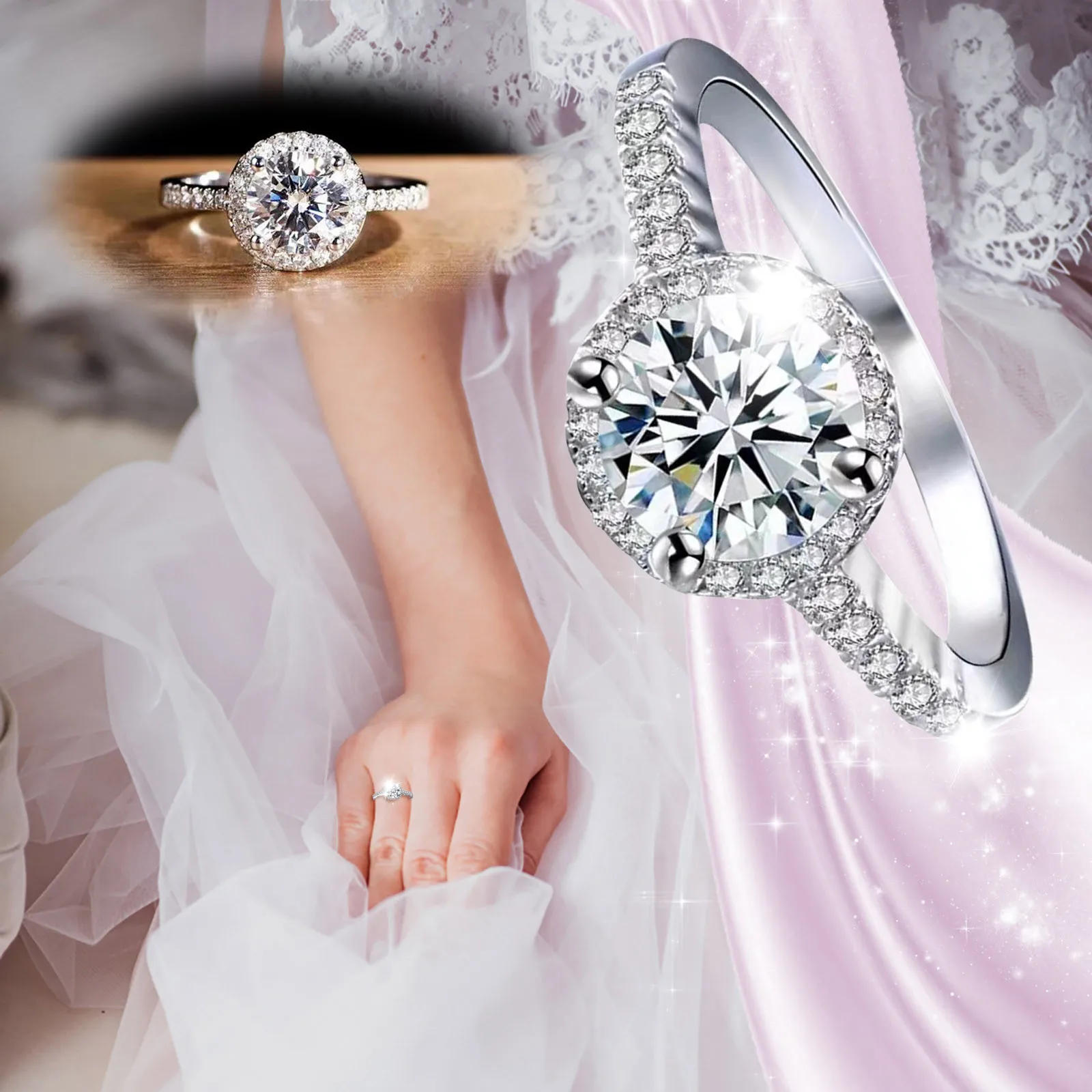 

Engagement Round Cut Zircons Women Wedding Rings Jewelry Rings For Woman Full Diamond Ladies Ring Men Ring Pack