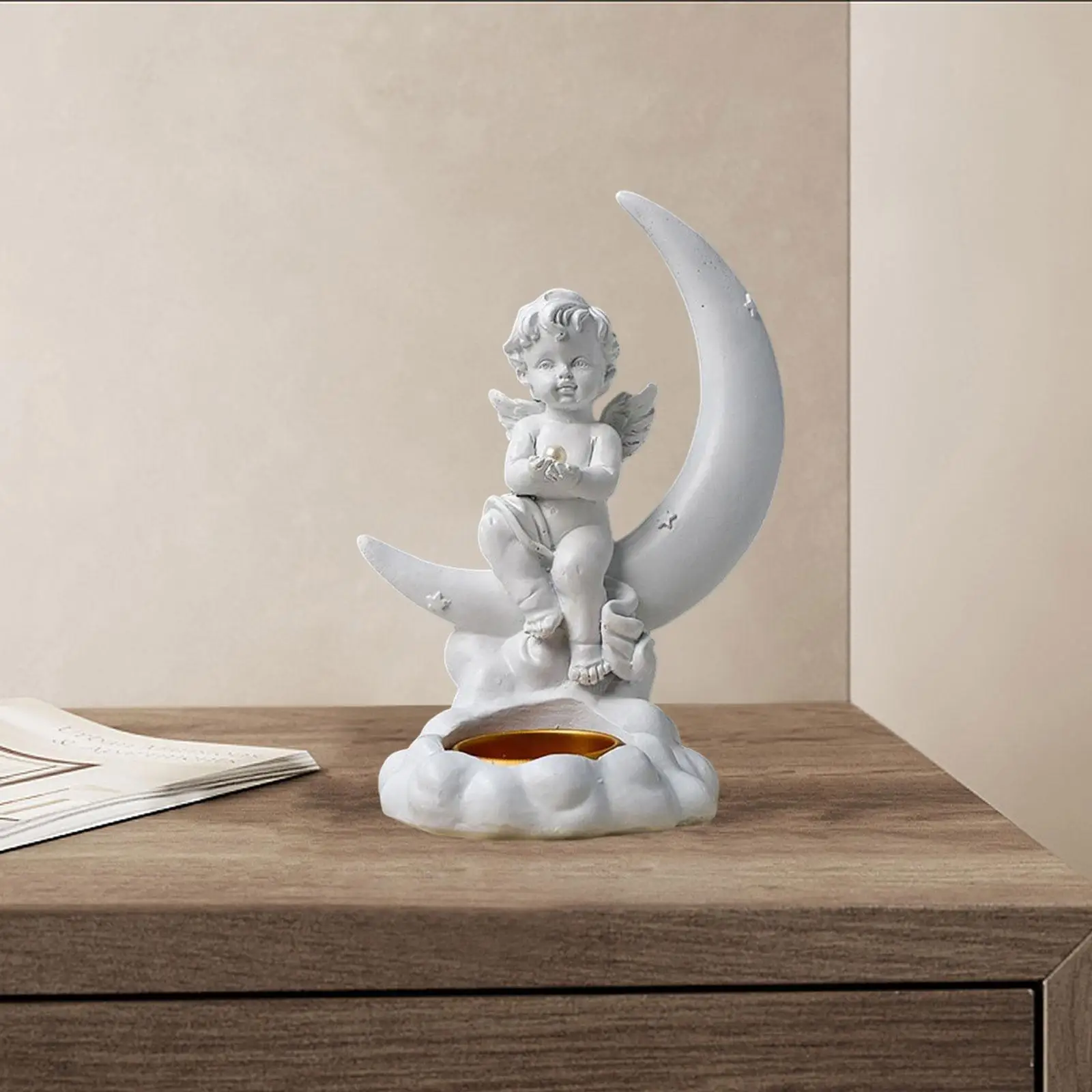Ornament Cherub Sculpture Without Candle Home Garden Decor M