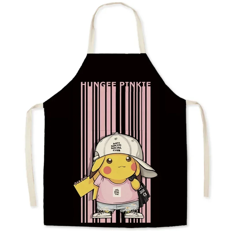 Фартук из аниме Покемон Пикачу с мультяшным принтом Женский Льняной без рукавов