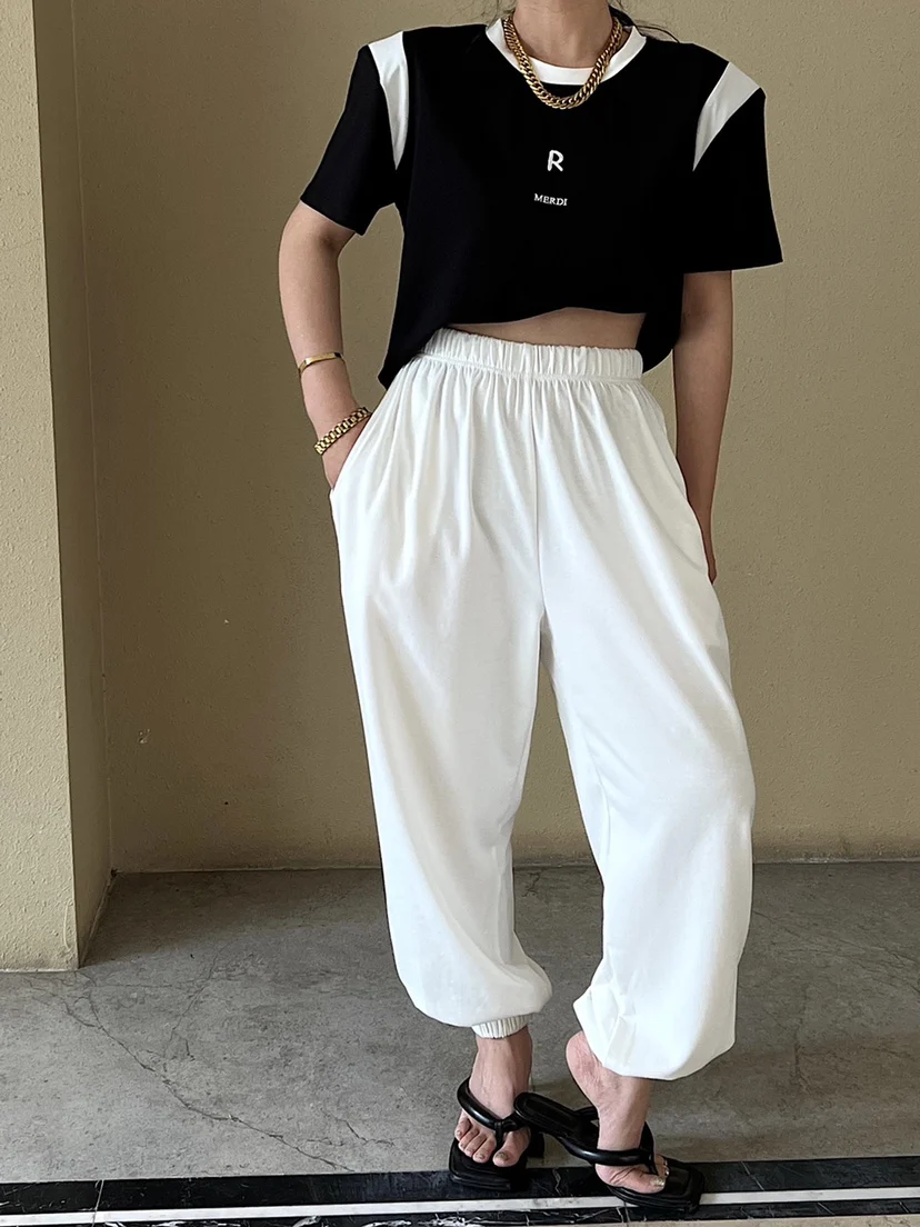 

Casual Sportswear Solid Elastic High Waist Sweatpant Loose Oversized Hip Hop Fashion Cotton Harem Pant Trousers Jogger Female