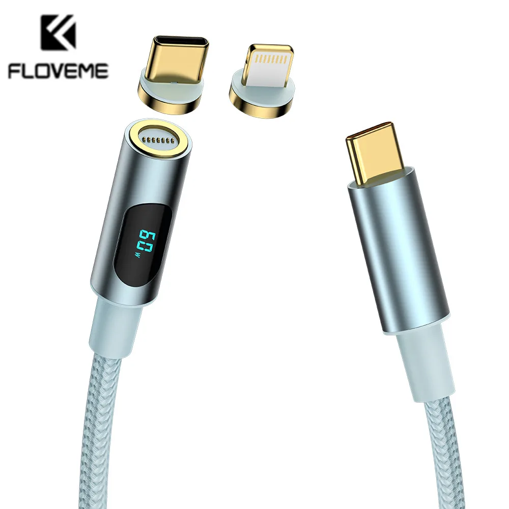 

PD 60W Magnetic Digital Display USB Typc-C to Type-C+PD 20W Lightning Cable Fast Charging For Xiaomi iphone Samsung Huawei ipad