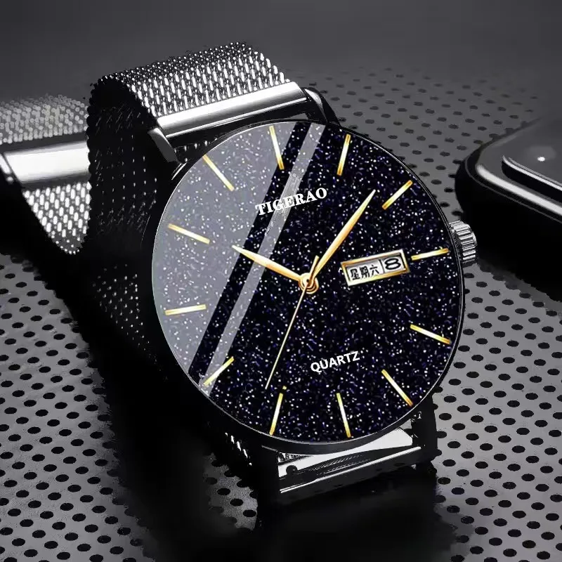 

Automatic watch men's waterproof luminous quartz watch fashion starry sky black technology double calendar