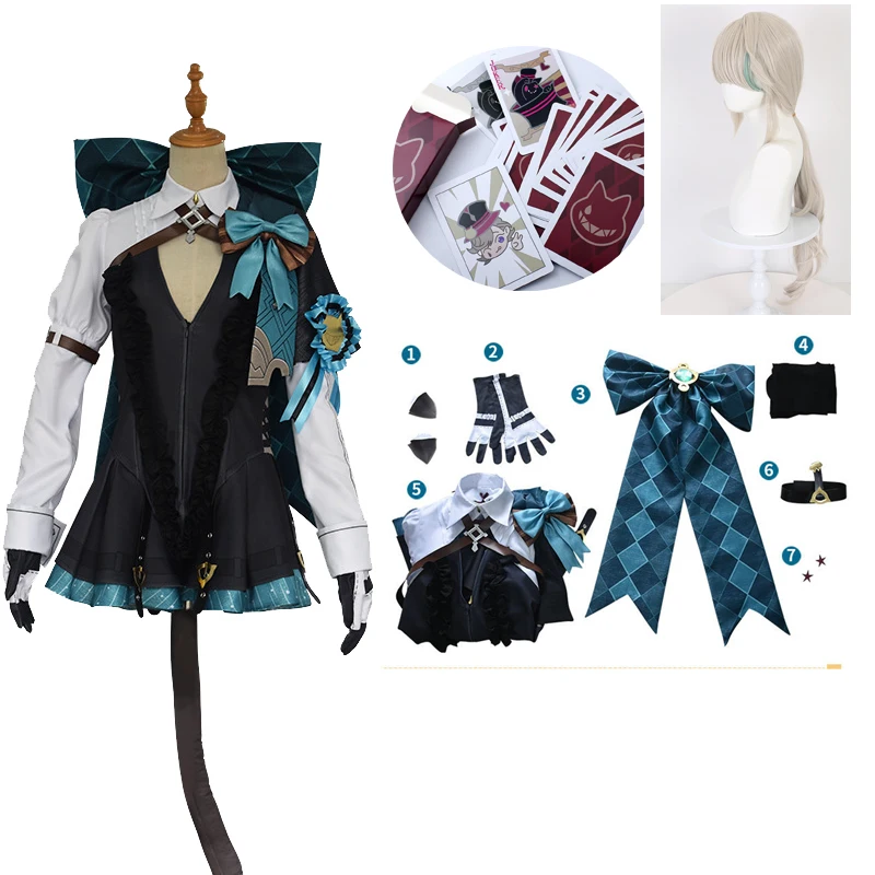 Genshin Lynette Lyney костюмы для косплея парик Fontaine Twins Magician Pokers униформа Хэллоуин