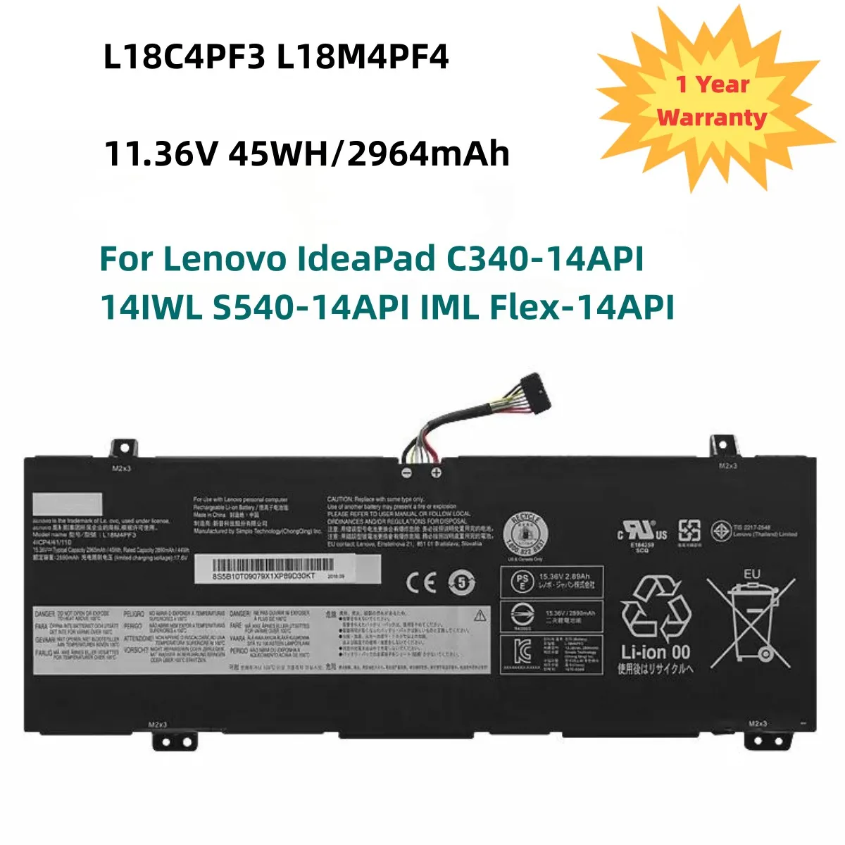 

L18M4PF4 L18M4PF3 L18C4PF3 L18C4PF4 Battery For Lenovo IdeaPad C340-14API 14IWL S540-14API IML Flex-14API 11.36V 45WH
