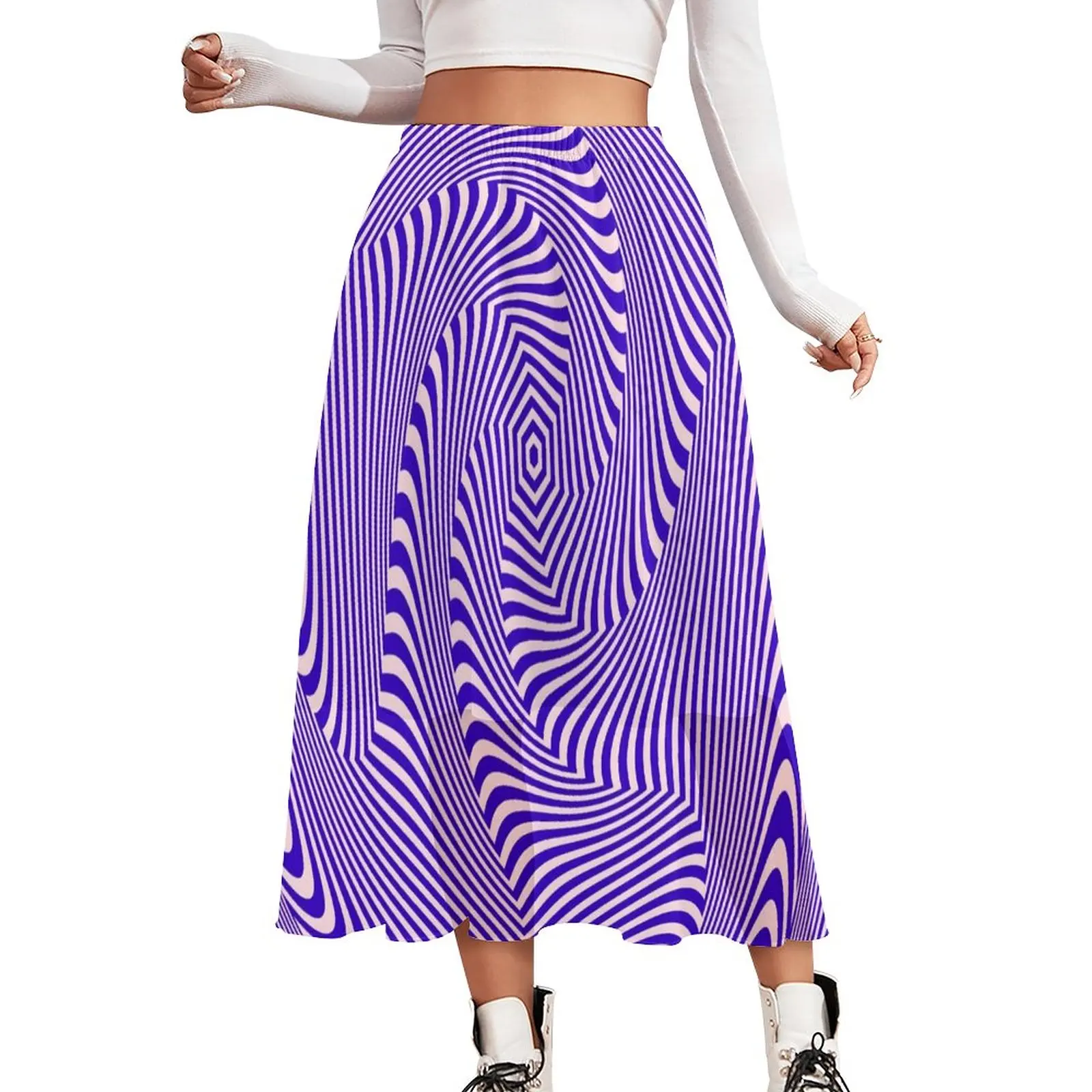 

Purple Curve Chiffon Skirt Swirl Lines Print Aesthetic Long Skirts Women Kawaii A-line Skirt Custom Clothes Birthday Present