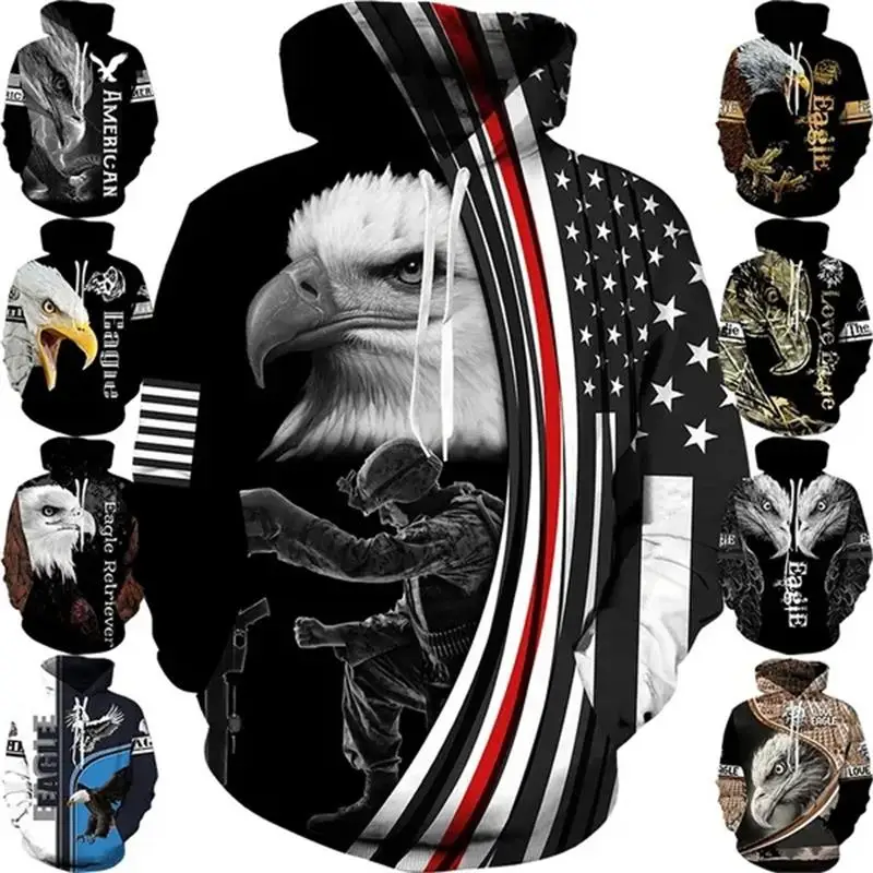 

American Bald Eagle Hoodie Men Pullovers 3D Print National Flag Enblem Hoodies Womens Clothing Harajuku Fashion y2k Hooded Hoody