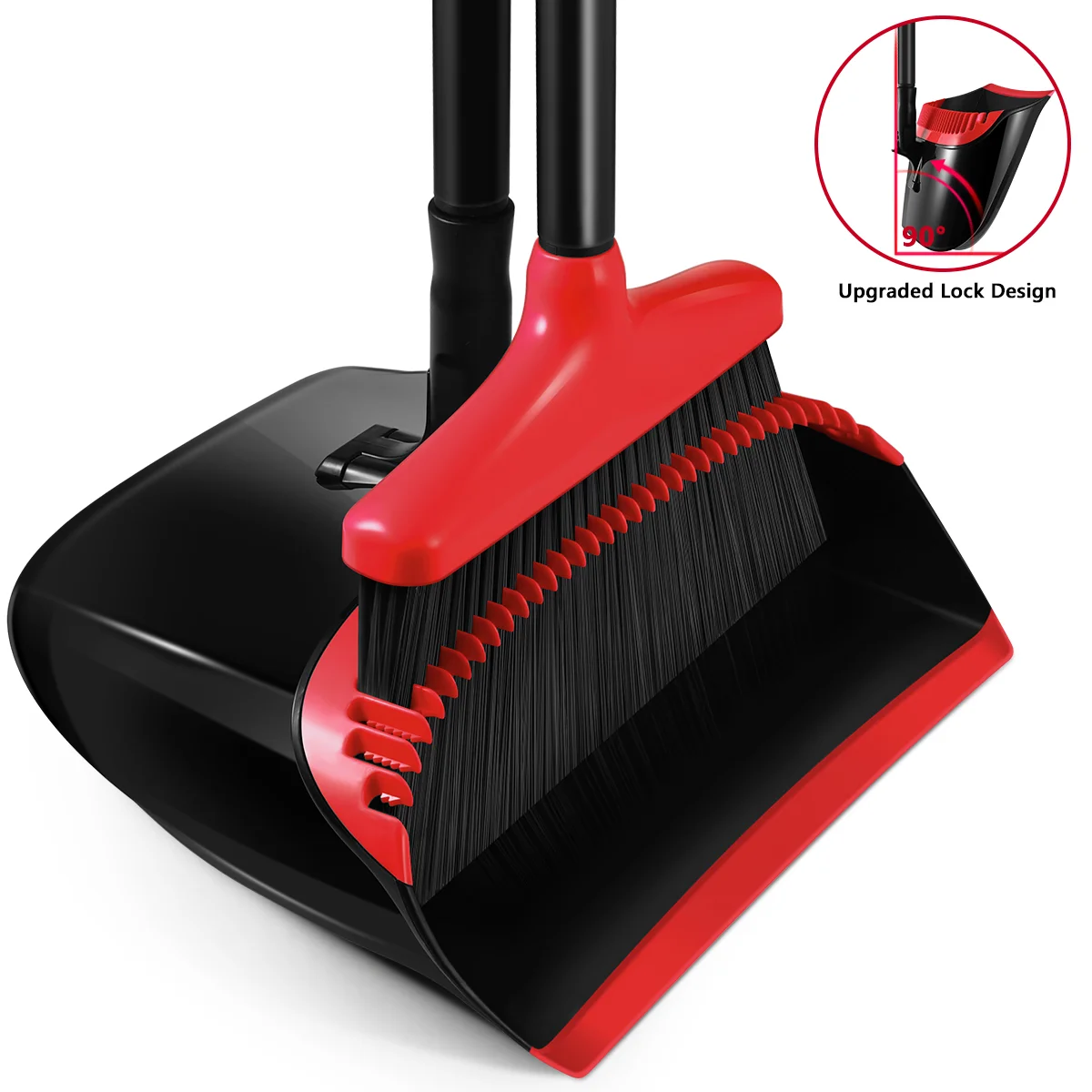 

HOMEMAXS Broom and Dustpan Set Extendable Broomstick and Dust Pan for Home Kitchen Room Office (Black and Red)