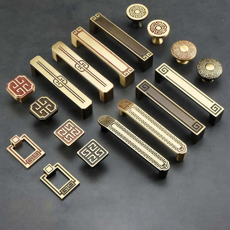 

Wardrobe Full Copper Handle Imitation Classical Retro Back Pattern Chinese Single-hole Drawer Pure Copper Cabinet Door Handles