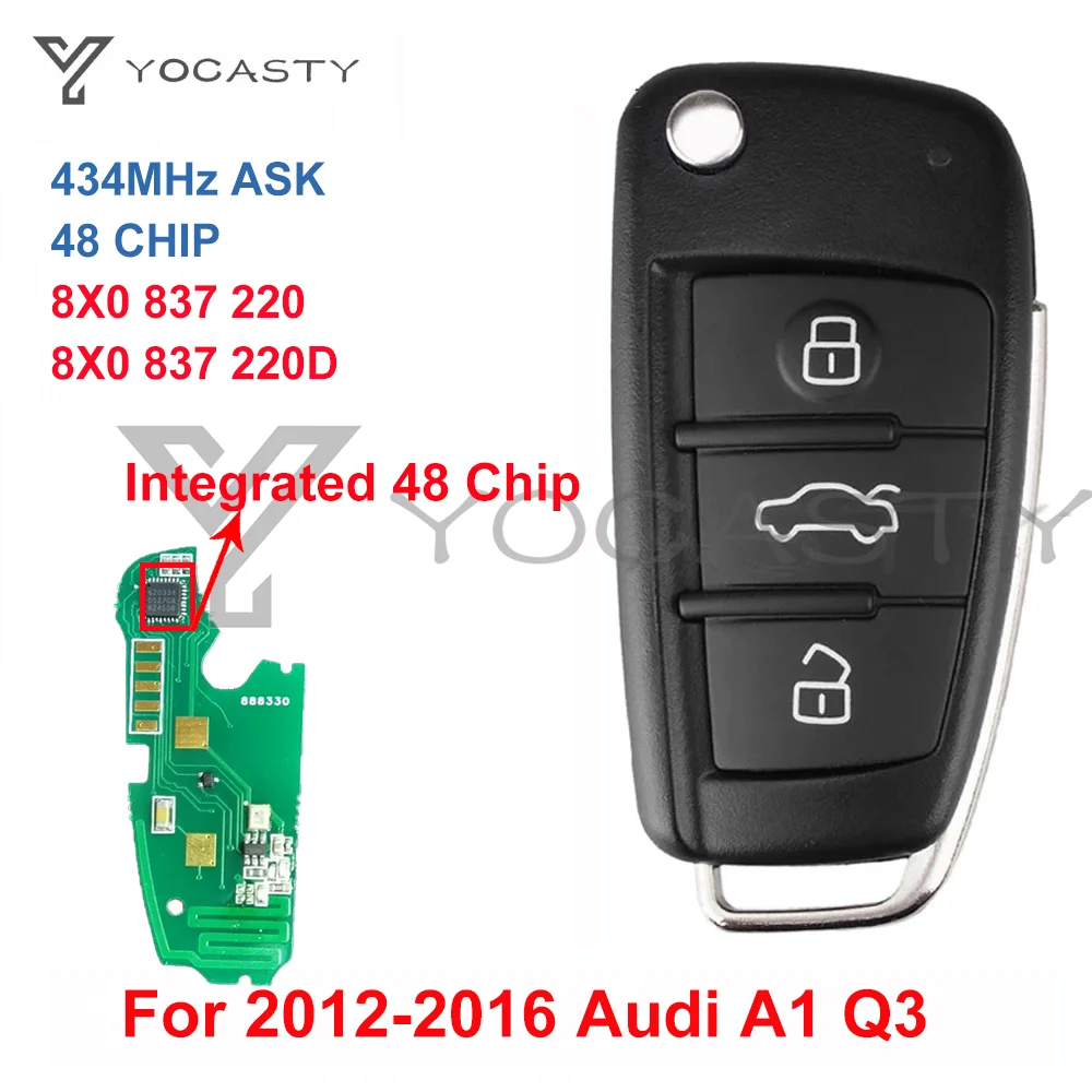 Yocпластика 8X0 837 220 220D 3 btns дистанционный флип-ключ интегрированный 48 чип 434 МГц для