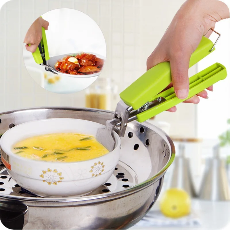 Hot Dish Plate Bowl Clip Stainless Steel Bowl Clip Universal Handheld Plate Holder Tong Anti-Hot Clamp Gripper Kitchen Tools