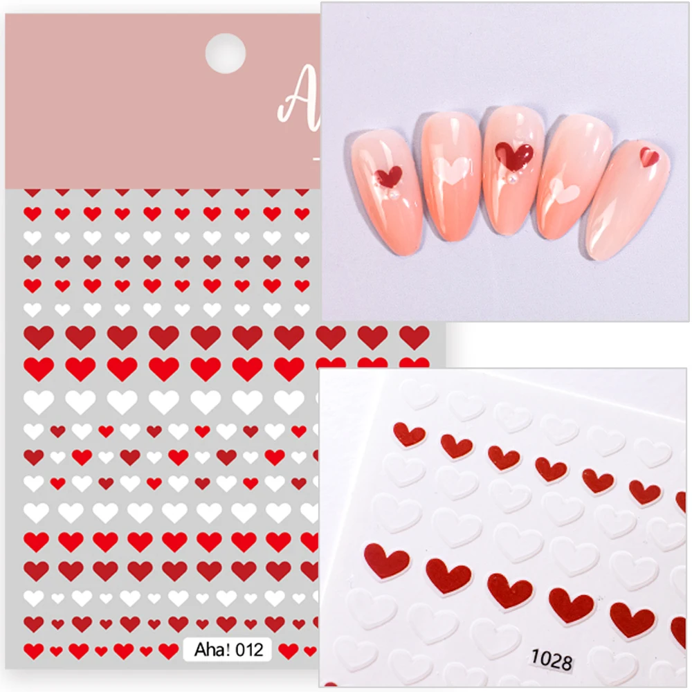 Girl Friend Gift Mini Colorful Love Heart Nail Art Stickers Adhesive Design DIY Nail Decals Decorations Red/White Heart Decals