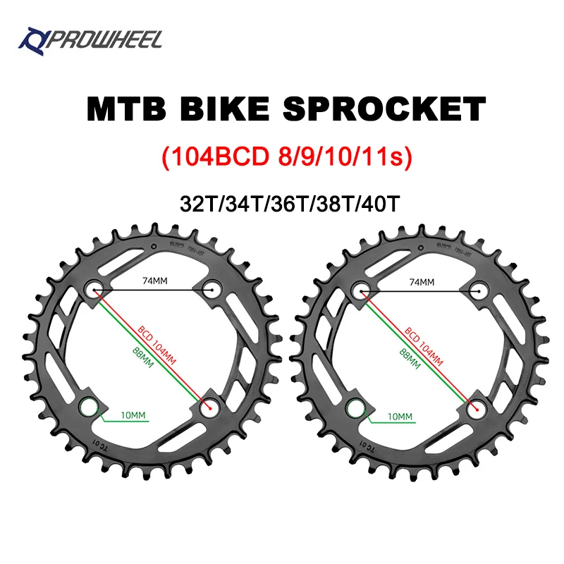 PROWHEEL Mountain Bicycle Narrow Wide Chainring 32T 34T 36T 38T 40T Chain Wheel 104BCD MTB Bike Sprocket Tooth Plate Crank Parts