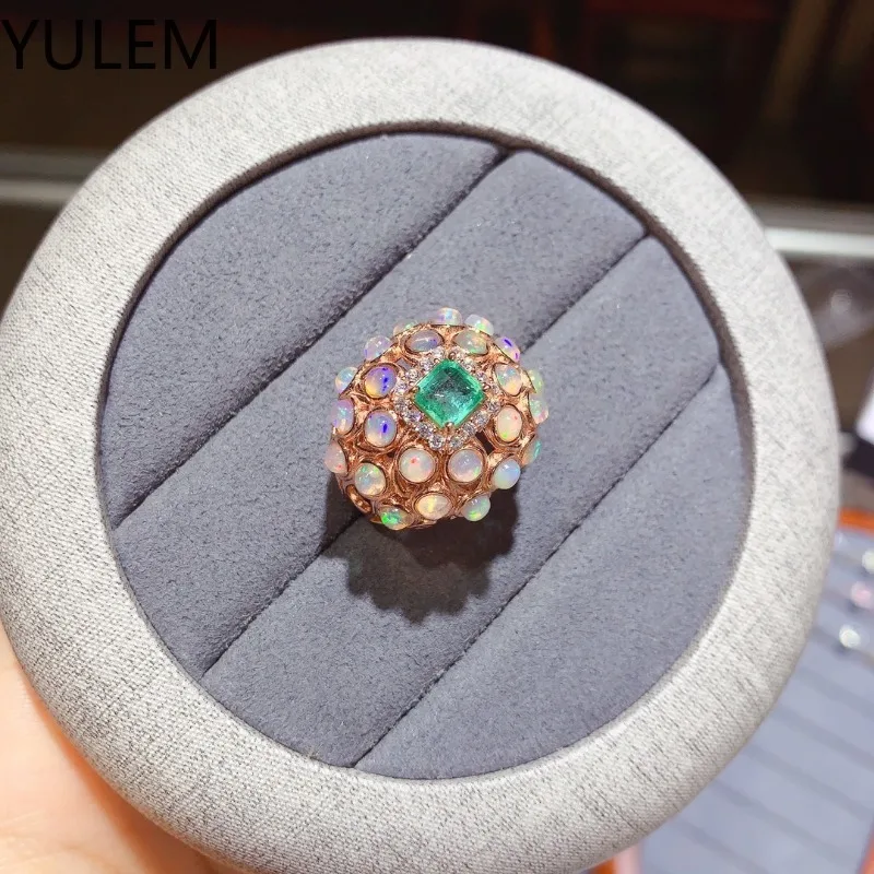 YULEM 100% Φ для помолвки 5 мм * Изумрудное серебряное кольцо с опаловым камнем 3