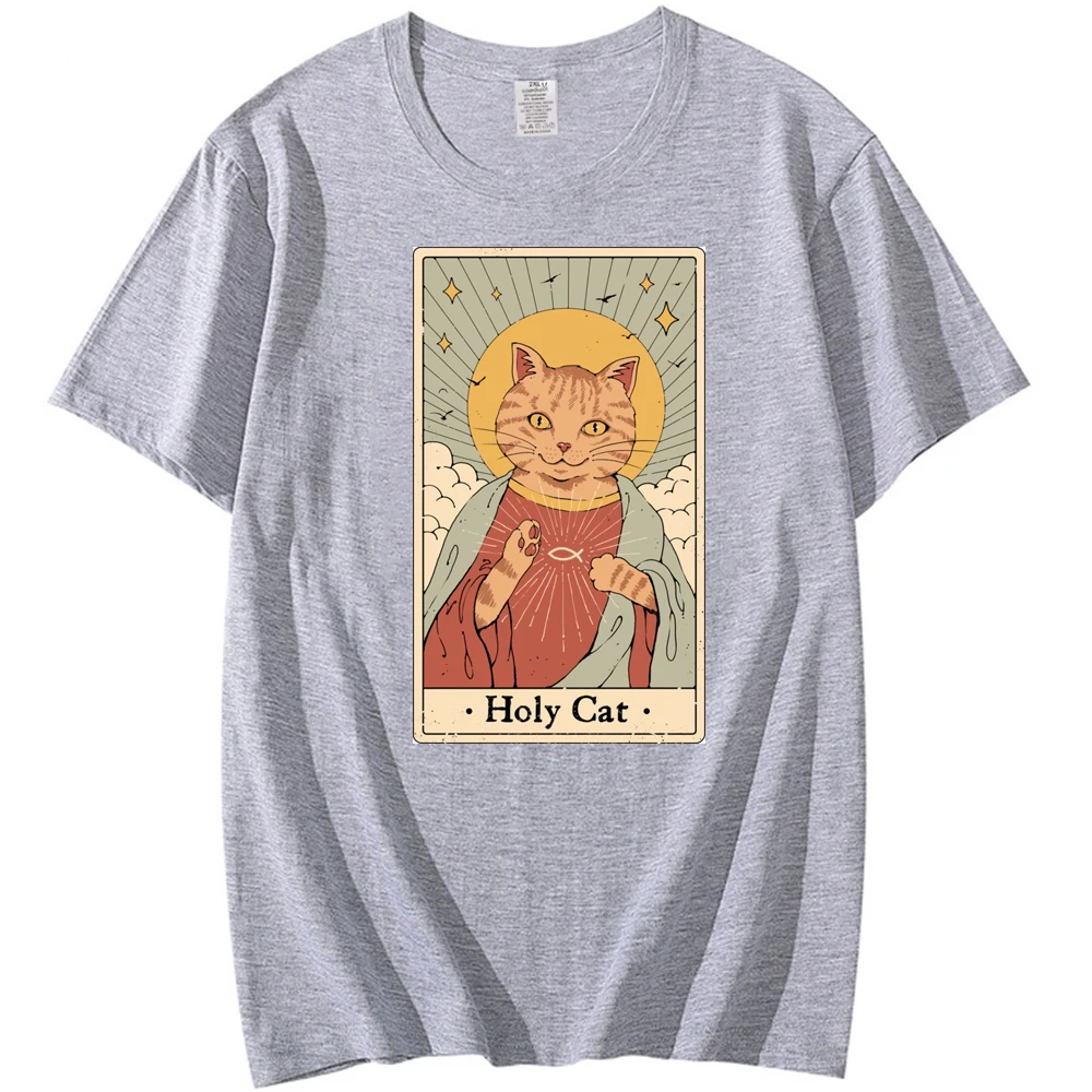 

Футболка мужская оверсайз с принтом Святого кота, смешная Повседневная Уличная одежда, топ для высоких мужчин, лето