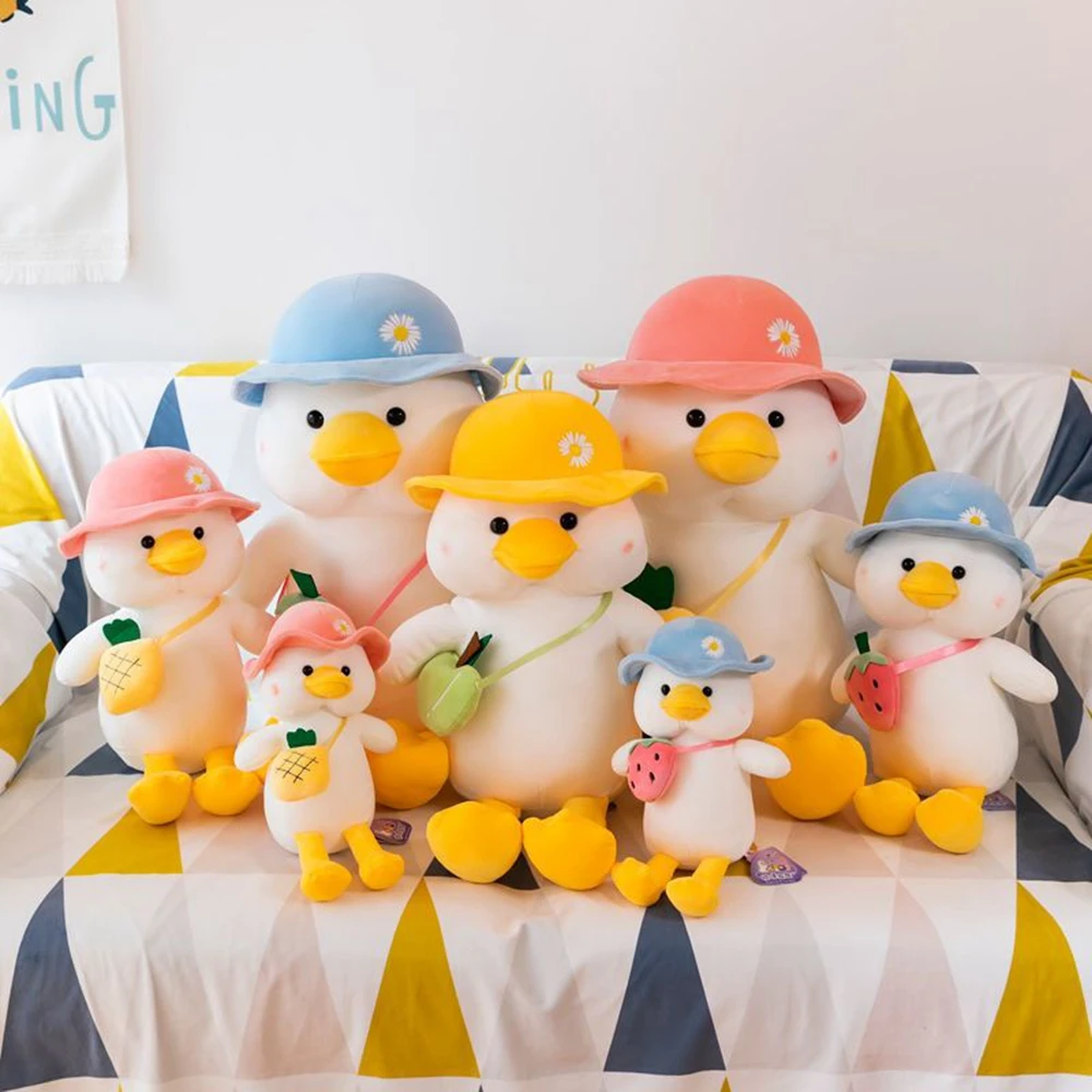 

30-60CM Cute Refueling Duck Plush Toy Sun Hat Fruit Backpack For School Match Sofa Hold Pillow Children Christmas Birthday Gift