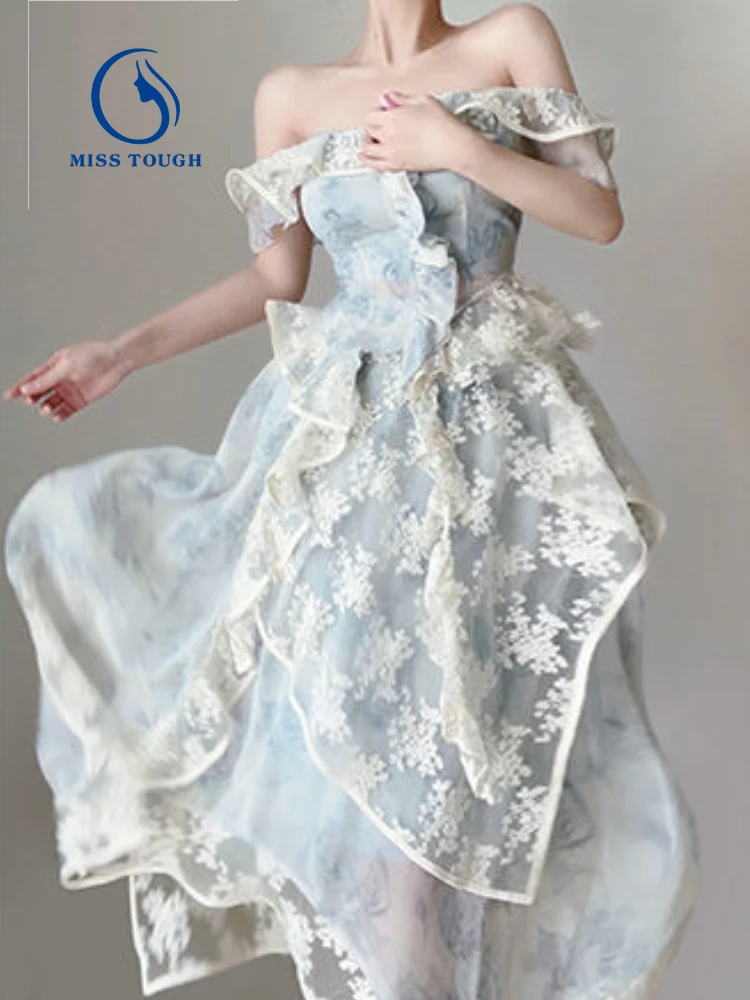 

French Print Elegant Dress Chic Ruffle Blouse Slim 2 Piece Dress Set Fairy Lace Skirt Fashion Suit Even Party Summer Women 2022