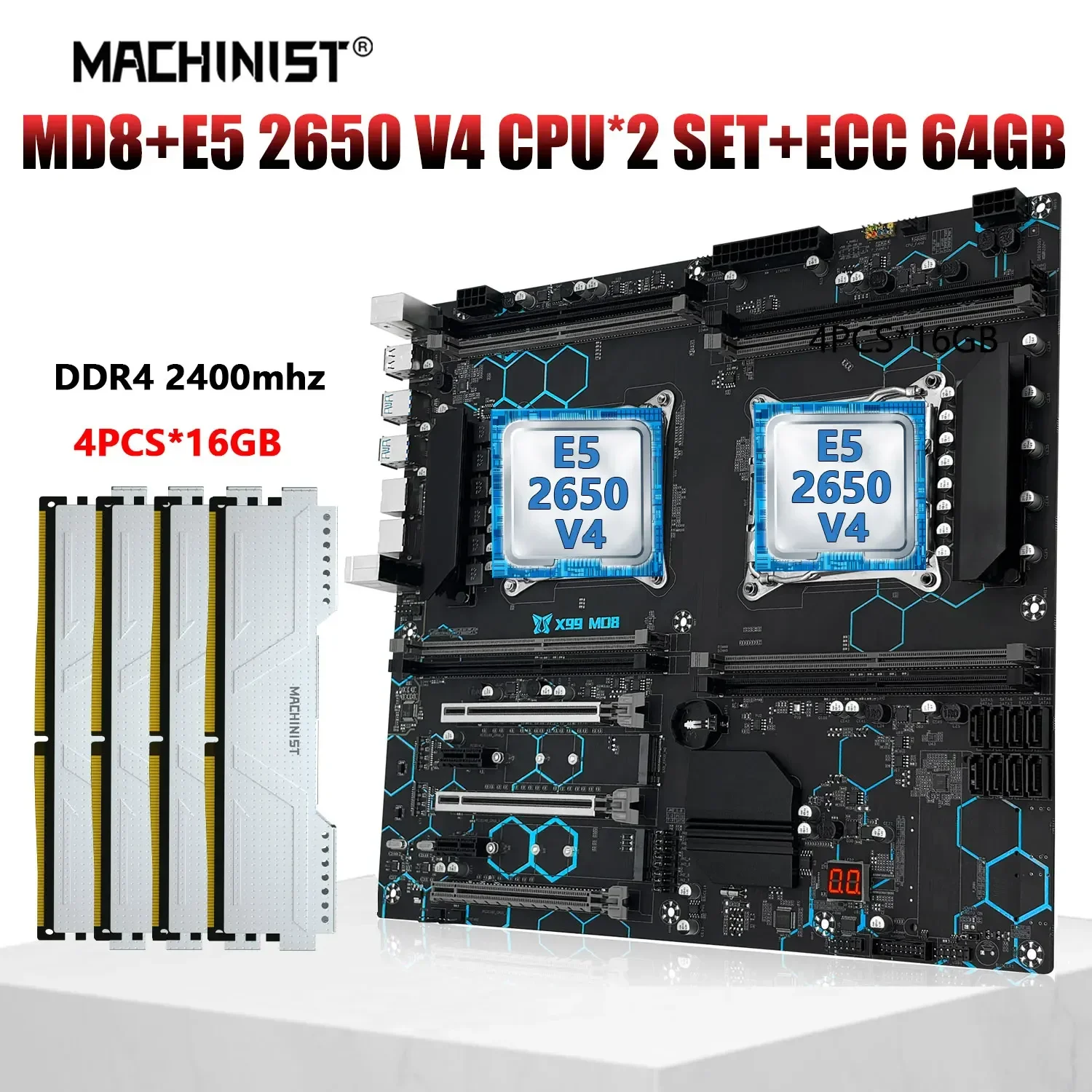 Комплект материнской платы MACHINIS X99 MD8 LGA2011-3 Xeon E5 2650 V4 с двумя процессорами и ECC DDR4 RAM